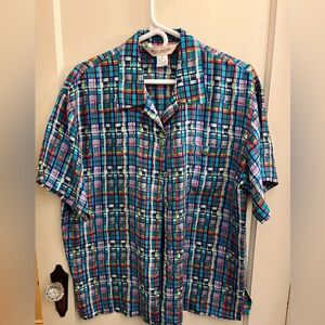 Vintage Plaid Silk‎ Top Melrose Collectibles EUC SizeM